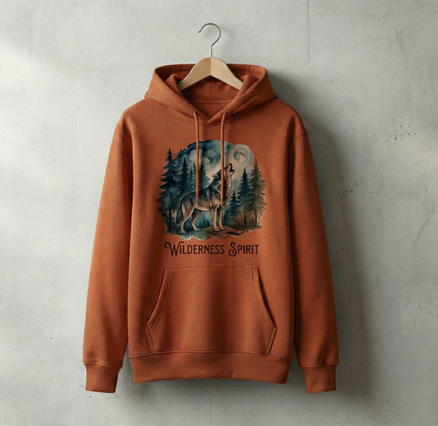 Wilderness Spirit Wolf Hoodie (Brown)