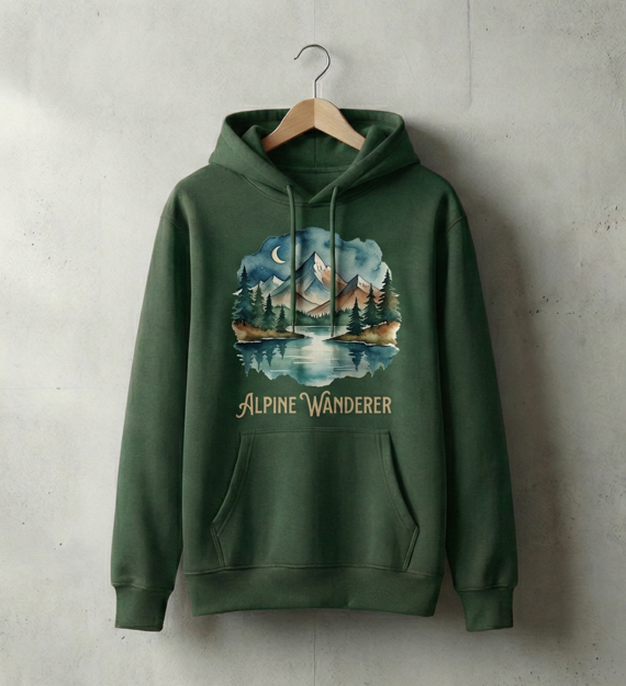 Alpine Wanderer Mountain Hoodie (Forest Green)