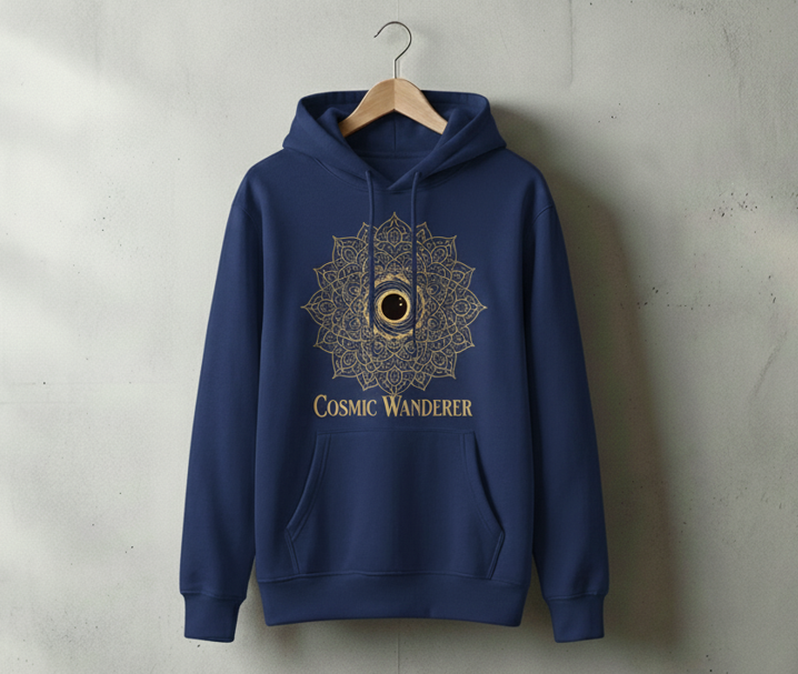 Cosmic Wanderer Mandala Hoodie (Navy Blue)