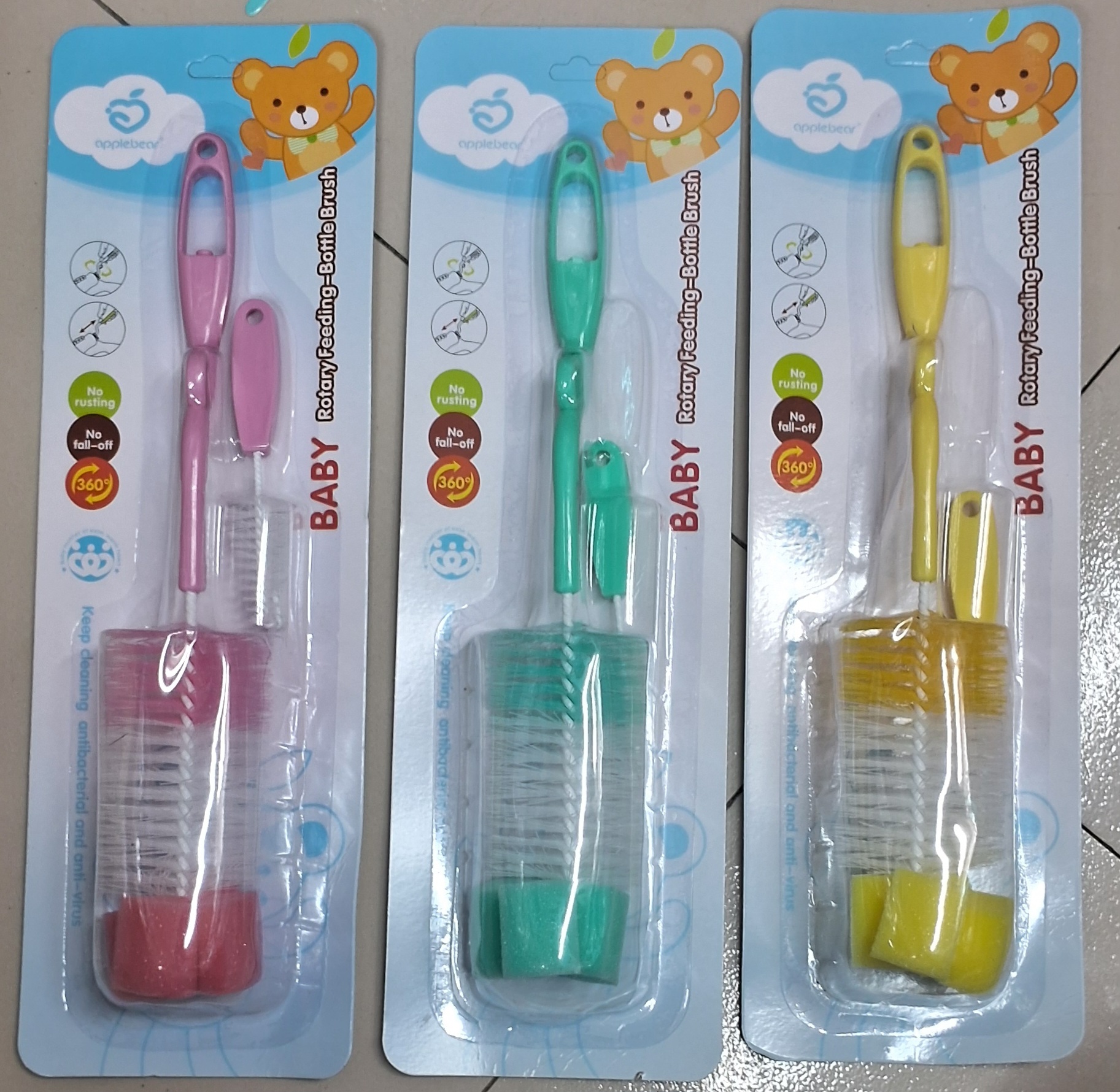 Applebear 2-in-1 Baby Rotary Feeding Bottle and Nipple Cleaning Brush Set