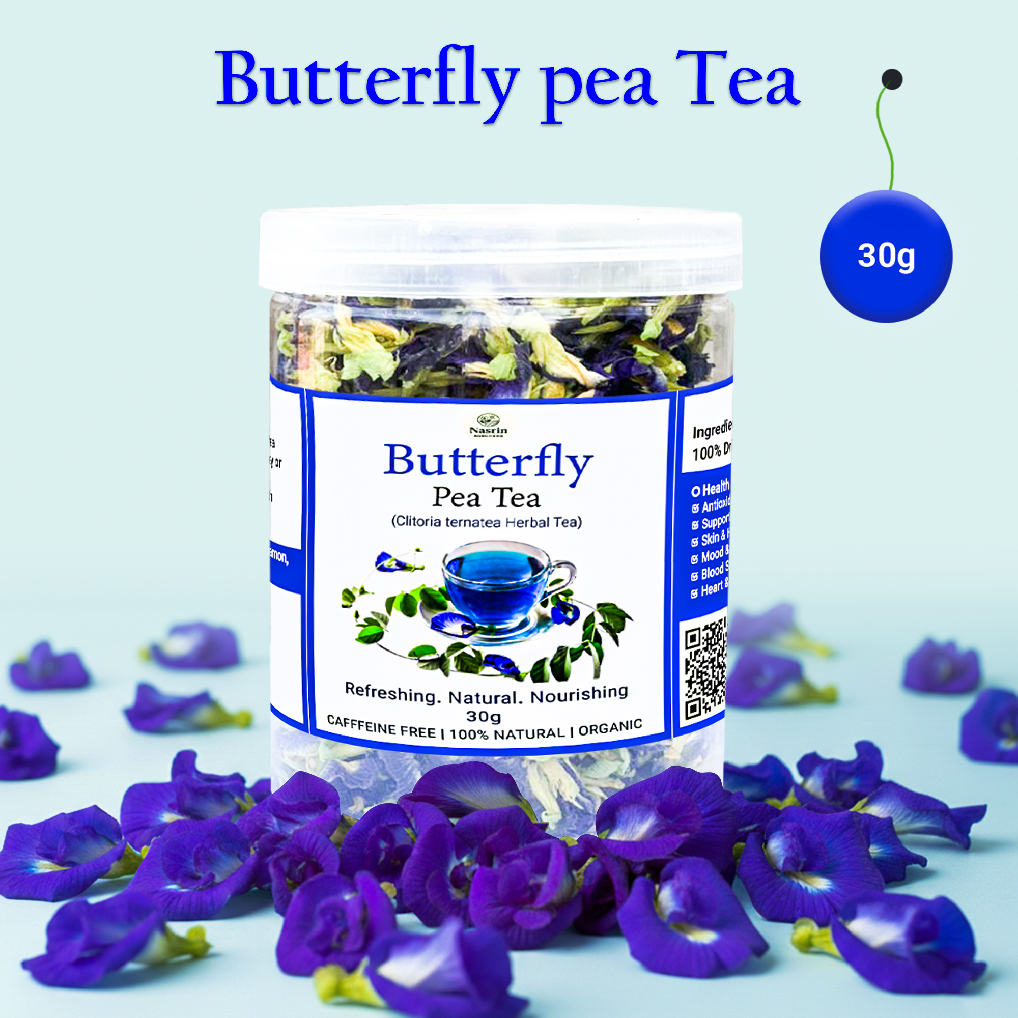 Butterfly Pea Tea (Blue Tea) 30g  — Premium Quality