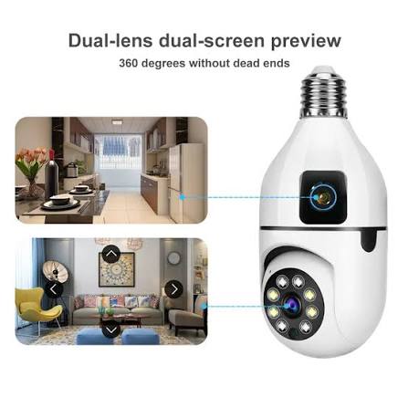V380 Dual Lens 360° PTZ Bulb WiFi IP CCTV Camera | 3MP | 1080P | Color Night Vision | Two-Way Audio